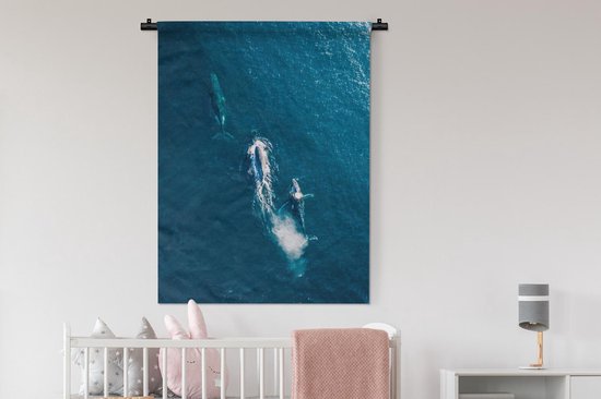 Tapisserie Sea Bird's Eye View - Vue de dessus des baleines dans la mer Tapisserie coton 90x120 cm - Tapisserie avec photo