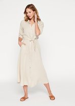 LOLALIZA Maxi overhemd jurk met ceintuur - Beige - Maat 40