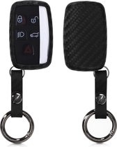 Étui à clés de voiture kwmobile pour clé de voiture sans fil Land Rover Jaguar 5 boutons - Étui à clés de voiture en noir - Design carbone