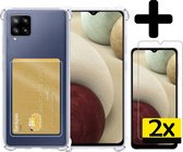 Samsung A12 Hoesje Pasjeshouder Case Met 2x Screenprotector - Samsung Galaxy A12 Pasjeshouder Card Case Hoesje Met 2x Screenprotector - Transparant