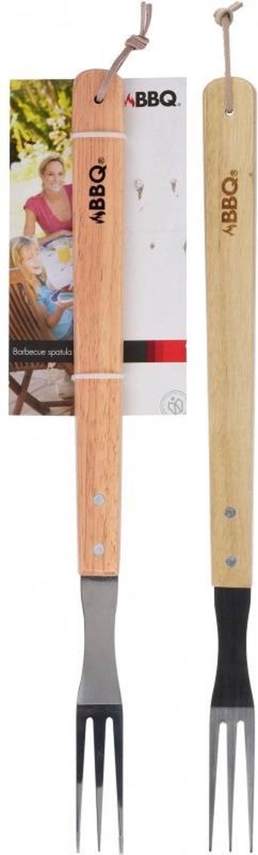 Merkloos - BBQ-vork RVS/hout 46 x 7 cm - Roestvrij staal - Hout