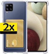 Samsung A12 Hoesje Met Pasjeshouder - Samsung Galaxy A12 Pasjeshouder Card Case Transparant - Samsung A12 Shock Case Pashouder Transparant - 2 Stuks