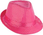 PARTY PLAY - Roze borsalino hoed met lovertjes voor volwassenen - Hoeden > Overige