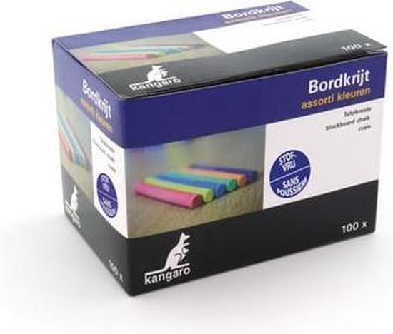 Doos met 100 stuks gekleurd bordkrijt van Kangaro.