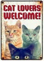 Plenty Gifts Welkomstbord Cat Lovers 15 X 21 Cm Tin Bruin/rood