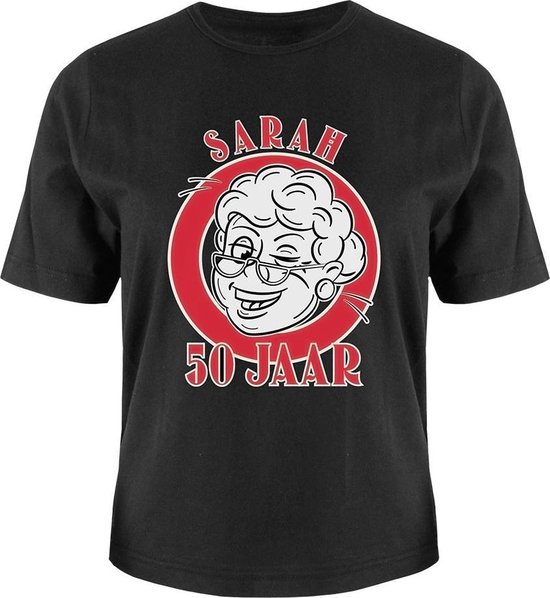 last Makkelijk te lezen gallon Verjaardag - T-shirt - Sarah 50 jaar - In cadeauverpakking met gekleurd lint  | bol.com