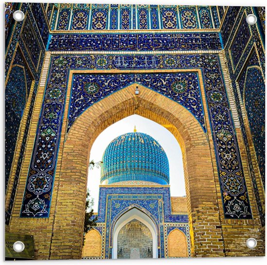 Tuinposter – Registan Monument in Samarkand, Oezbekistan - 50x50cm Foto op Tuinposter  (wanddecoratie voor buiten en binnen)