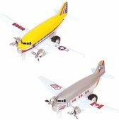 Speelgoed propellor vliegtuigen setje van 2 stuks geel en grijs 12 cm - Vliegveld maken spelen voor kinderen