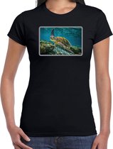 Dieren shirt met schildpadden foto - zwart - voor dames - natuur / zeeschildpad cadeau t-shirt / kleding XL