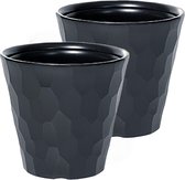 Set van 2x stuks kunststof Rocka bloempot/plantenpot antraciet 40 x 37 cm - 27 liter - Ronde bloempotten