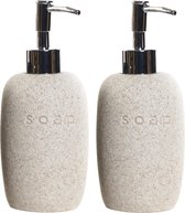 Set van 2x stuks zeeppompjes/zeepdispensers wit keramiek 18 cm - Navulbare zeep houders - Toilet/badkamer accessoires