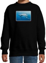 Dieren sweater met haaien foto - zwart - voor kinderen - natuur / haai cadeau trui - sweat shirt / kleding 3-4 jaar (98/104)