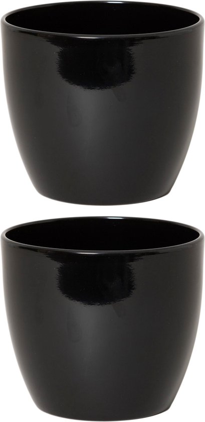 4x stuks bloempot in kleur glanzend zwart keramiek voor kamerplant H9.8 x D12 cm- plantenpotten binnen