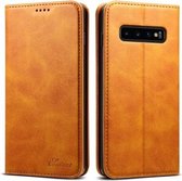 Suteni Calf Texture horizontale lederen flip-hoes voor Galaxy S10 Plus, met houder en kaartsleuven en portemonnee (bruin)