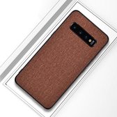 Schokbestendige stoffen textuur PC + TPU beschermhoes voor Galaxy S10 + (bruin)