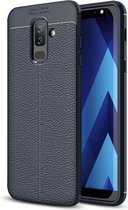 Litchi Texture TPU Case voor Galaxy J8 (2018) (Marineblauw)