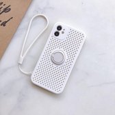 Vloeibare siliconen schokbestendige koelgaasbehuizing met magnetische ringhouder en draagkoord voor iPhone 11 (wit)