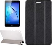 Voor Huawei MediaPad T3 8 inch Zijde Textuur Horizontale Flip Leren Case met 3-vouwbare Houder (Zwart)