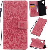 Geperst afdrukken Zonnebloempatroon Horizontaal Flip PU-leren hoes voor Galaxy Note 10+ / Note 10 Pro, met houder & kaartsleuven & portemonnee & lanyard (roze)