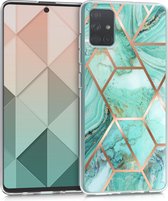 kwmobile hoesje voor Samsung Galaxy A51 - Back cover in turquoise / roségoud - Smartphonehoesje - Glory & Marmer design