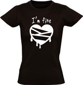 Liefdesverdriet Dames t-shirt | I'm fine hartje | Zwart