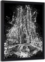 Foto in frame , Sagrada Familia , Barcelona  ,70x100cm , zwart wit , wanddecoratie