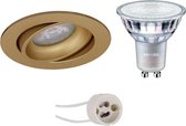 PHILIPS - LED Spot Set - MASTER 927 36D VLE - Primux Delton Pro - GU10 Fitting - DimTone Dimbaar - Inbouw Rond - Mat Goud - 3.7W - Warm Wit 2200K-2700K - Kantelbaar - Ø82mm