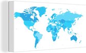 Canvas Wereldkaart - 40x20 - Wanddecoratie Wereldkaart - Blauw