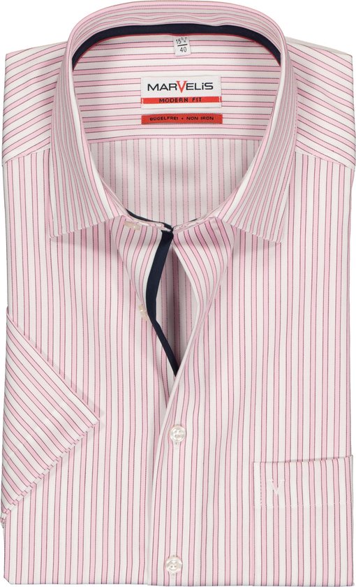 Mode Zakelijke overhemden Shirts met korte mouwen Seidensticker Shirt met korte mouwen roze-wit gestreept patroon zakelijke stijl 
