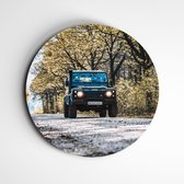 Range Rover Defender - auto op muurcirkel | fotoprint op forex | wanddecoratie - 120x120cm, Dibond
