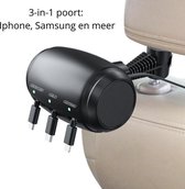 Hoofdsteun Oplader  3in 1 - Micro USB- USB-C - Lighting - taxi- en carpoolfamilies Oplader- Iphone- Samsung-Huawei