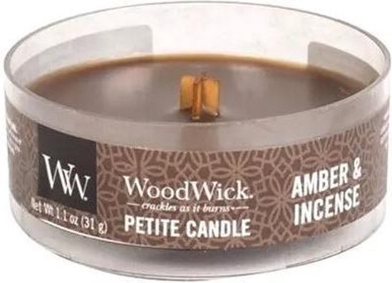 Woodwick Amber & Incense kaars petite