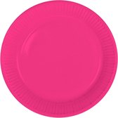 32x stuks party gebak/eet bordjes van papier fuchsia roze 23 cm - Uni kleuren thema voor verjaardag of feestje