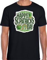 St. Patricks day t-shirt zwart voor heren - Happy St. Patricks day - Ierse feest kleding / outfit / kostuum S