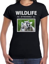 Dieren foto t-shirt Ringstaart maki - zwart - dames - wildlife of the world - cadeau shirt Ringstaart makis liefhebber S