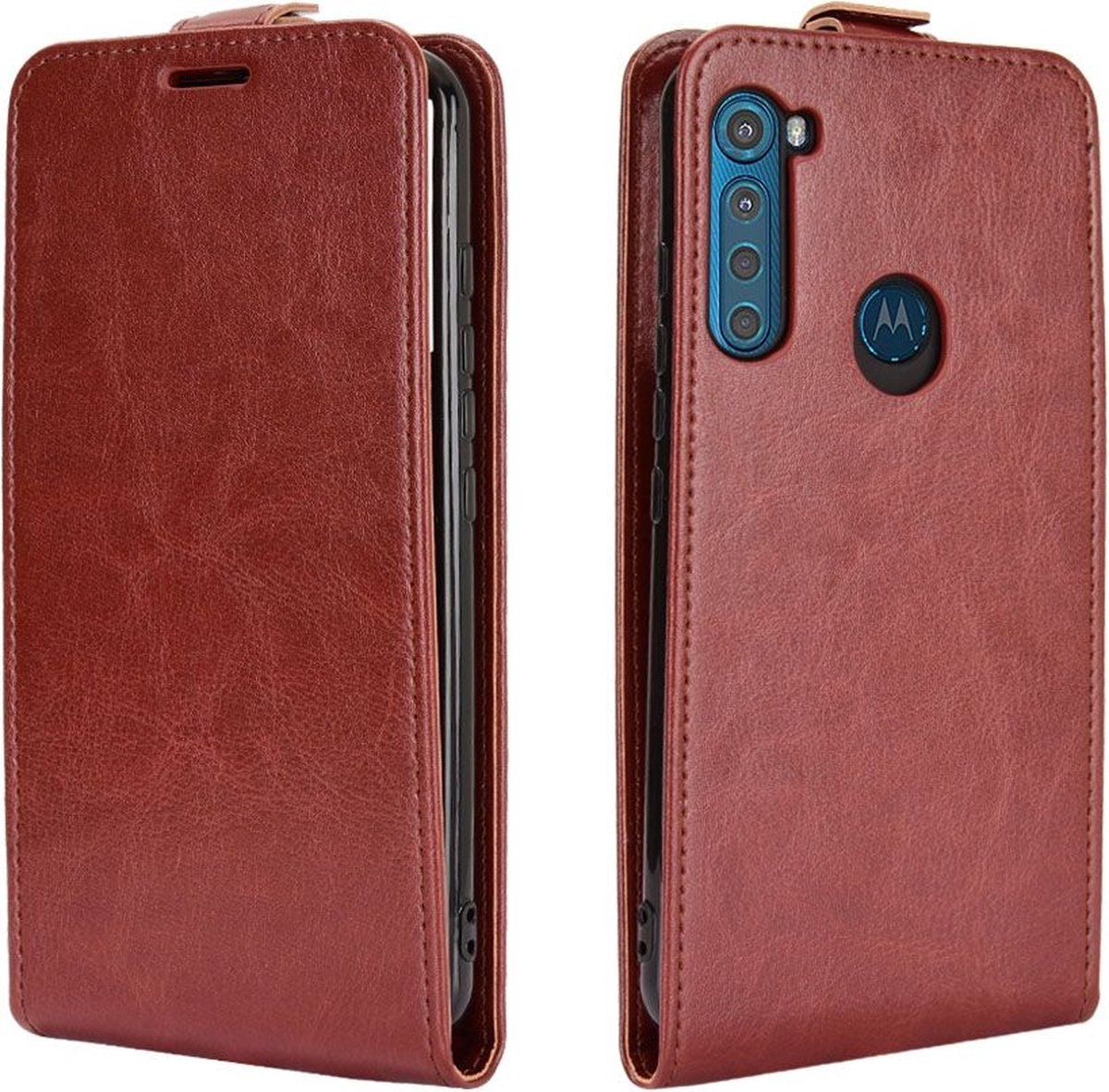 Mobigear Telefoonhoesje geschikt voor Motorola One Fusion Plus Hoesje | Mobigear Flipcase | Pasjeshouder voor 1 Pasje | Telefoonhoesje voor Pinpas / OV Kaart / Rijbewijs - Bruin