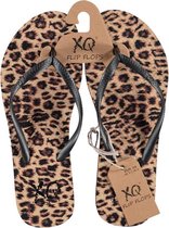 Xq Footwear Teenslippers Panter Dames Polyester Beige/zwart Mt 41