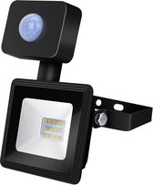 LED Bouwlamp 10 Watt met Sensor - LED Schijnwerper - Igia Sunny - Natuurlijk Wit 4000K - Waterdicht IP65 - Mat Zwart - Aluminium