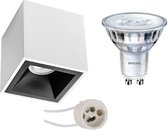 PHILIPS - Opbouwspot Set - SceneSwitch 827 36D - Proma Cliron Pro - GU10 Fitting - Dimbaar - Opbouw Vierkant - Mat Wit/Zwart - 1.5W-5W - Warm Wit 2200K-2700K - Verdiept - 90mm