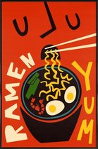 JUNIQE - Poster in kunststof lijst Yum Ramen -40x60 /Rood