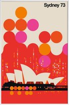 JUNIQE - Poster met kunststof lijst Vintage Sydney 73 rood -13x18