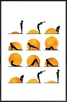 JUNIQE - Poster in kunststof lijst Yoga Sun -20x30 /Geel & Oranje