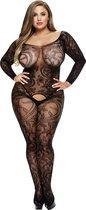 Baci - Kanten Jarretel Catsuit Met Lange Mouwen - Curvy