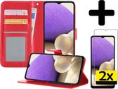 Samsung A32 5G Hoesje Book Case Met 2x Screenprotector - Samsung Galaxy A32 5G Case Wallet Cover - Samsung A32 5G Hoesje Met 2x Screenprotector - Rood