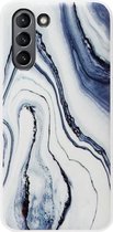 ADEL Siliconen Back Cover Softcase Hoesje Geschikt voor Samsung Galaxy S21 - Marmer Blauw Wit