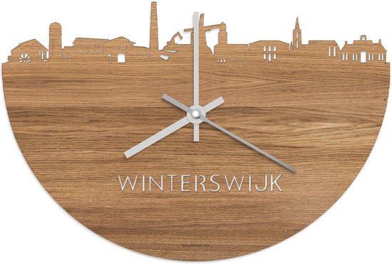 Skyline Klok Winterswijk Eikenhout - Ø 40 cm - Stil uurwerk - Wanddecoratie - Meer steden beschikbaar - Woonkamer idee - Woondecoratie - City Art - Steden kunst - Cadeau voor hem - Cadeau voor haar - Jubileum - Trouwerij - Housewarming -