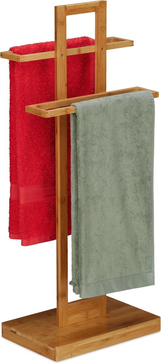 Relaxdays Handdoekrek bamboe- handdoekhouder badkamer - houten handdoekenrek - 2 armen
