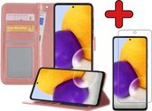 Samsung A72 Hoesje Book Case Met Screenprotector - Samsung Galaxy A72 Hoesje Wallet Case Portemonnee Hoes Cover - rose Goud