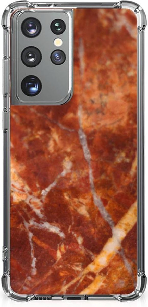 TPU Case Anti-Shock voor Samsung Galaxy S21 Ultra Anti-Shock Hoesje Marmer Bruin