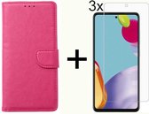 BixB Samsung A52 / A52s hoesje - Met 3x screenprotector / tempered glass - Book Case Wallet - Roze